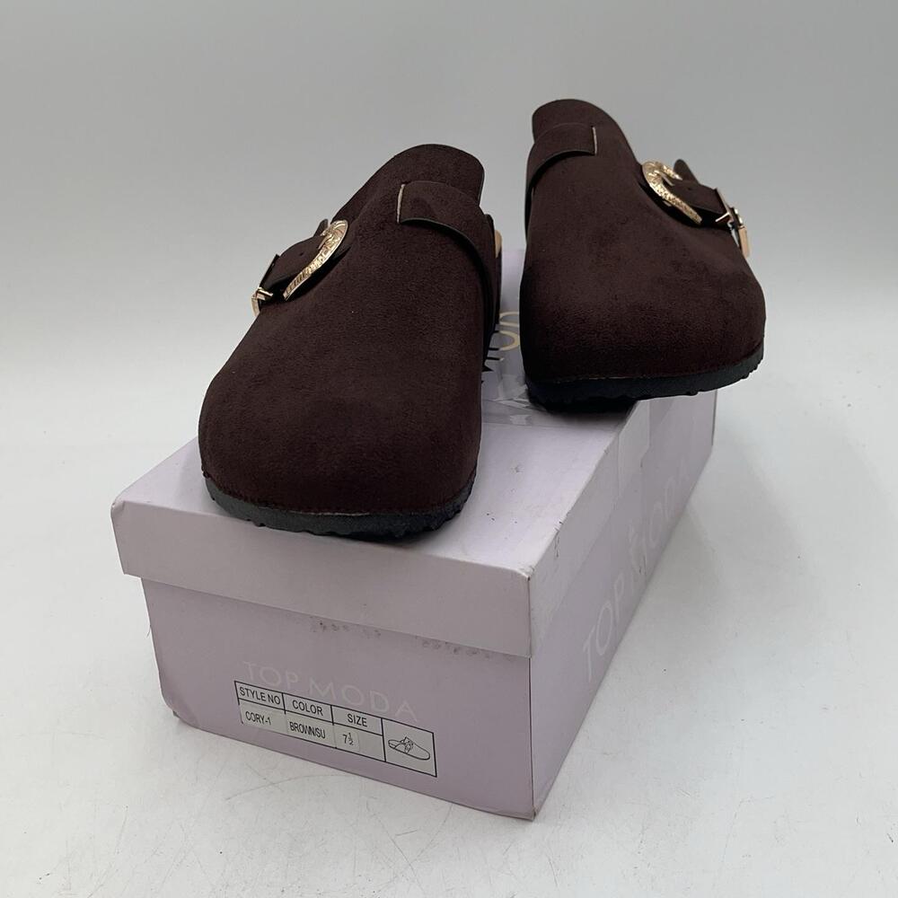 Fashion Nova Cory Buckle Slides Shoes Womens Brown Comfort Sandals New Size 7.5